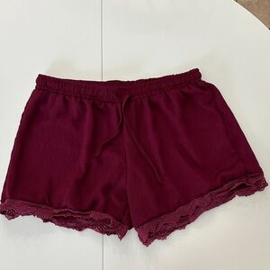 Burgundy Lace Trim Shorts